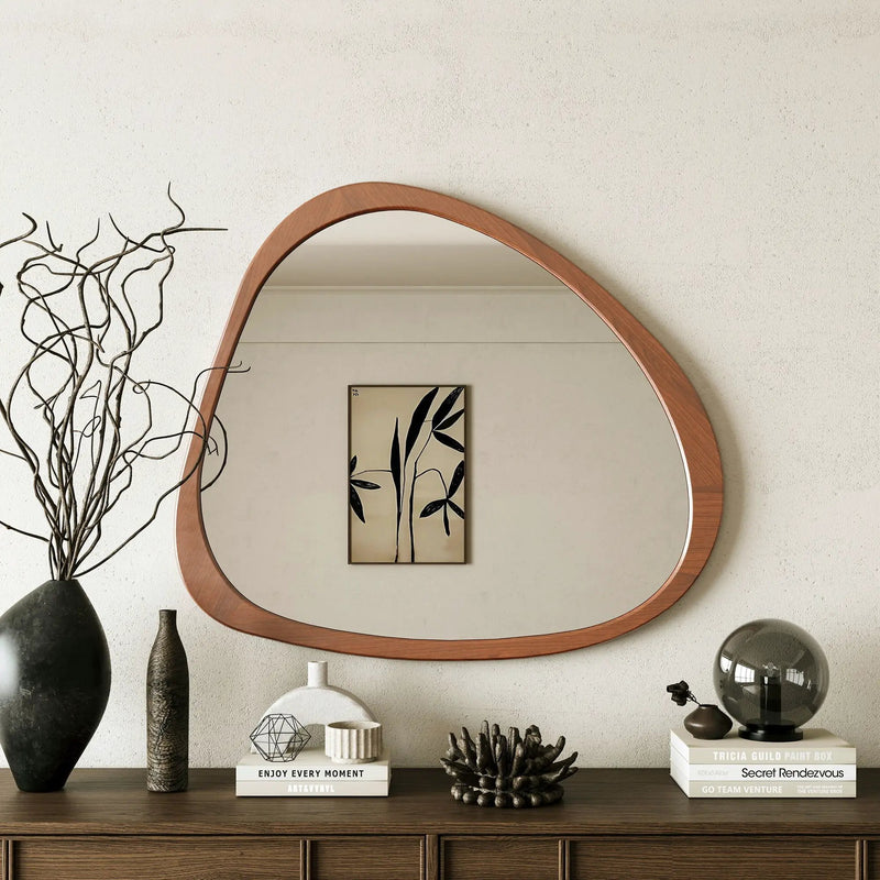 Asymmetrical Wall Mirror Wooden Framed Mirror Large Sized Dressing Mirror, For Living Room, Bedroom, Bathroom, Hallway Or Entry Way - Natural Wood by Unique Piece Furniture