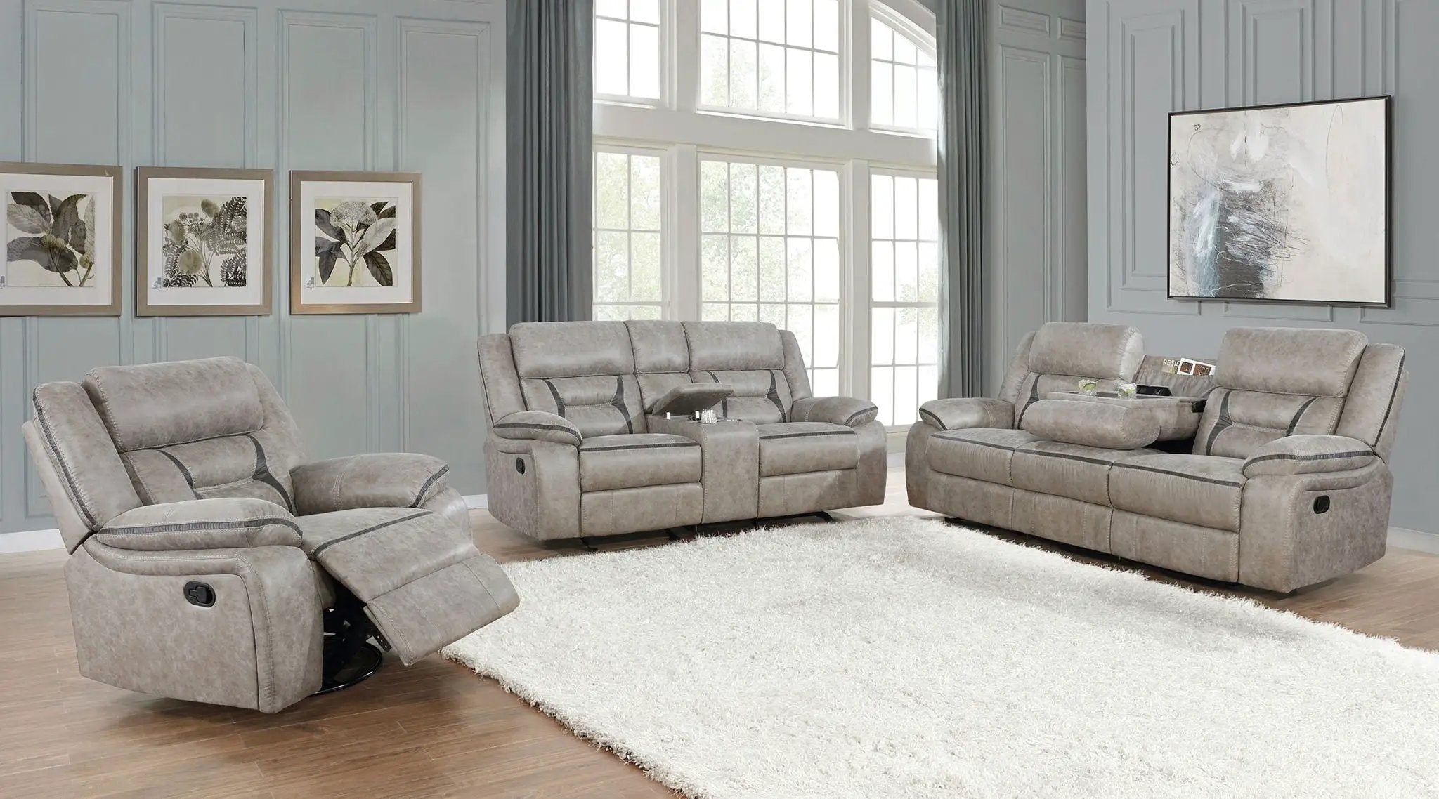 Greer 3-piece Upholstered Reclining Sofa Set Taupe by Unique Piece Furniture