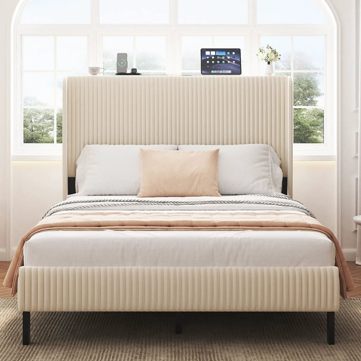 Platform Bed With Metal Frame And Charging Station by HouseOfZazla