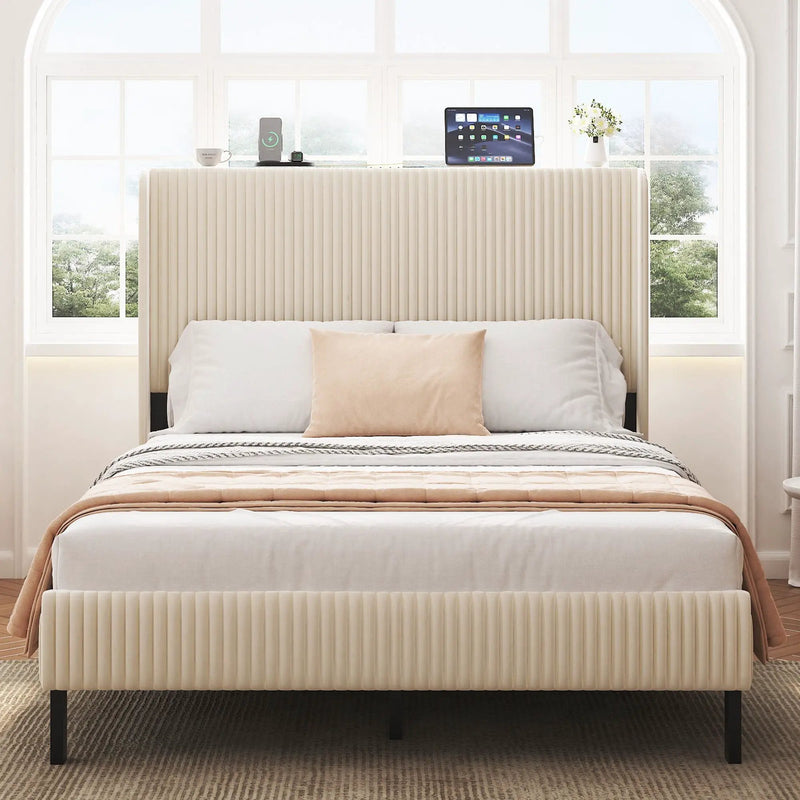 Platform Bed With Metal Frame And Charging Station by HouseOfZazla
