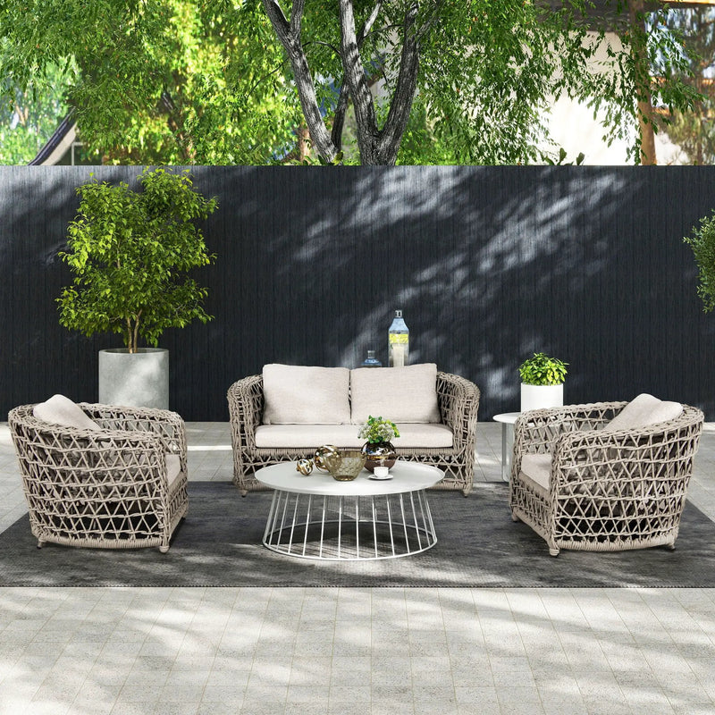Everly - Frame Barrel Deep Seating Patio Loveseat Sofa Axroma Olefin - Oat Beige by HouseOfZazla