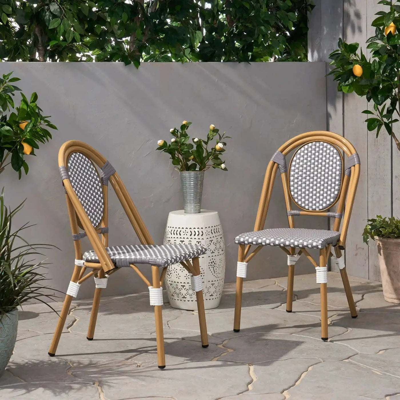 Outdoor Rattan and Aluminum French Bistro Chair Set by HouseOfZazla