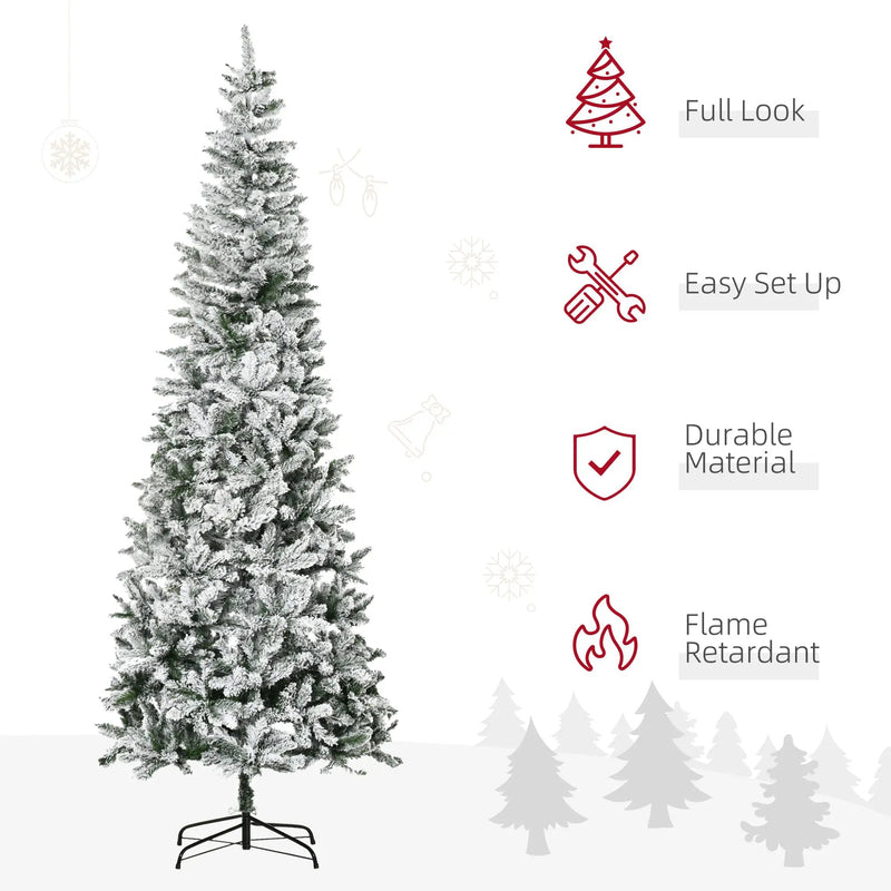 HOMCOM 9ft Unlit Snow-Flocked Slim Pine Artificial Christmas Tree by HouseOfZazla