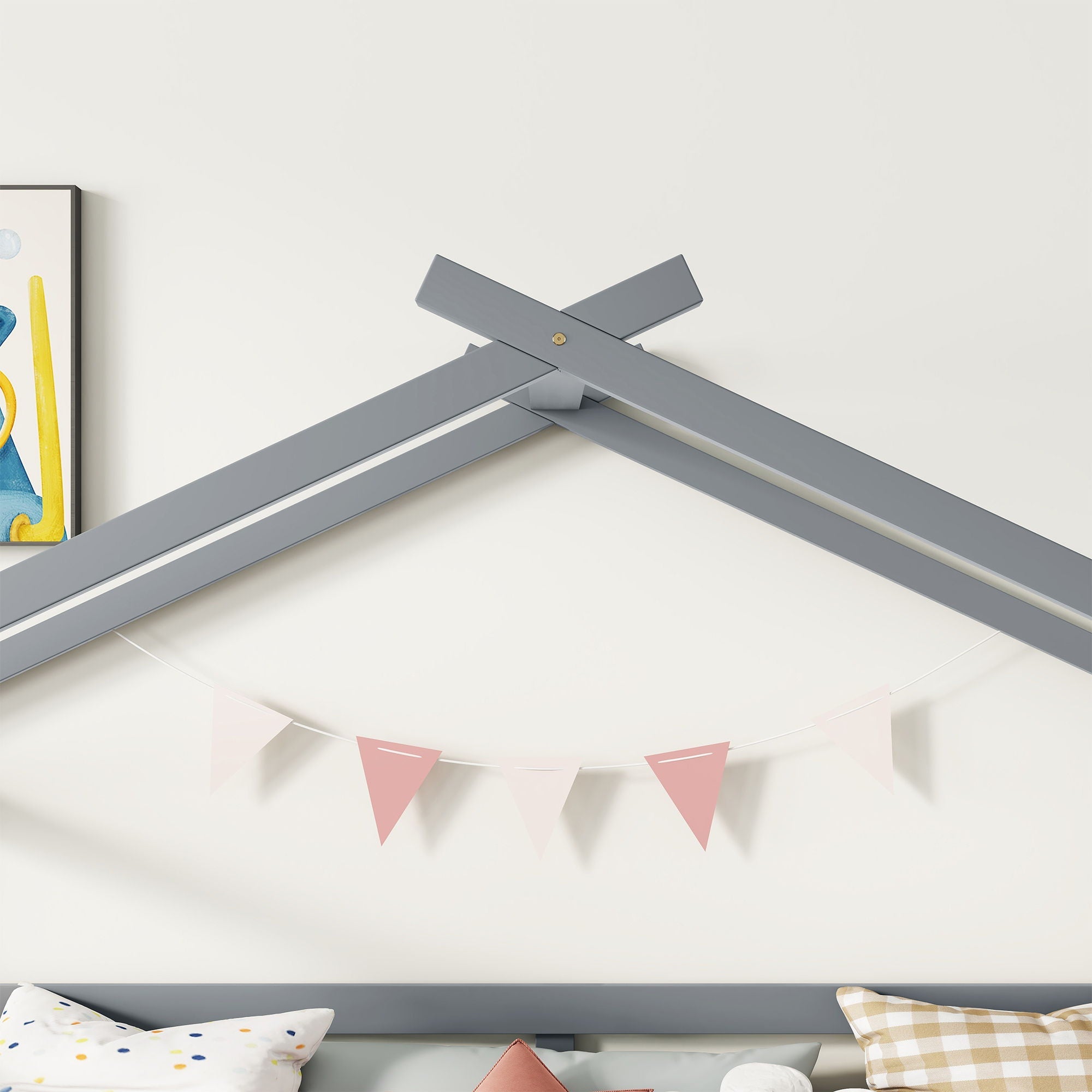 Low Loft House Bed With Slide, Ladder, Safety Guardrails, House Roof Frame by HouseOfZazla