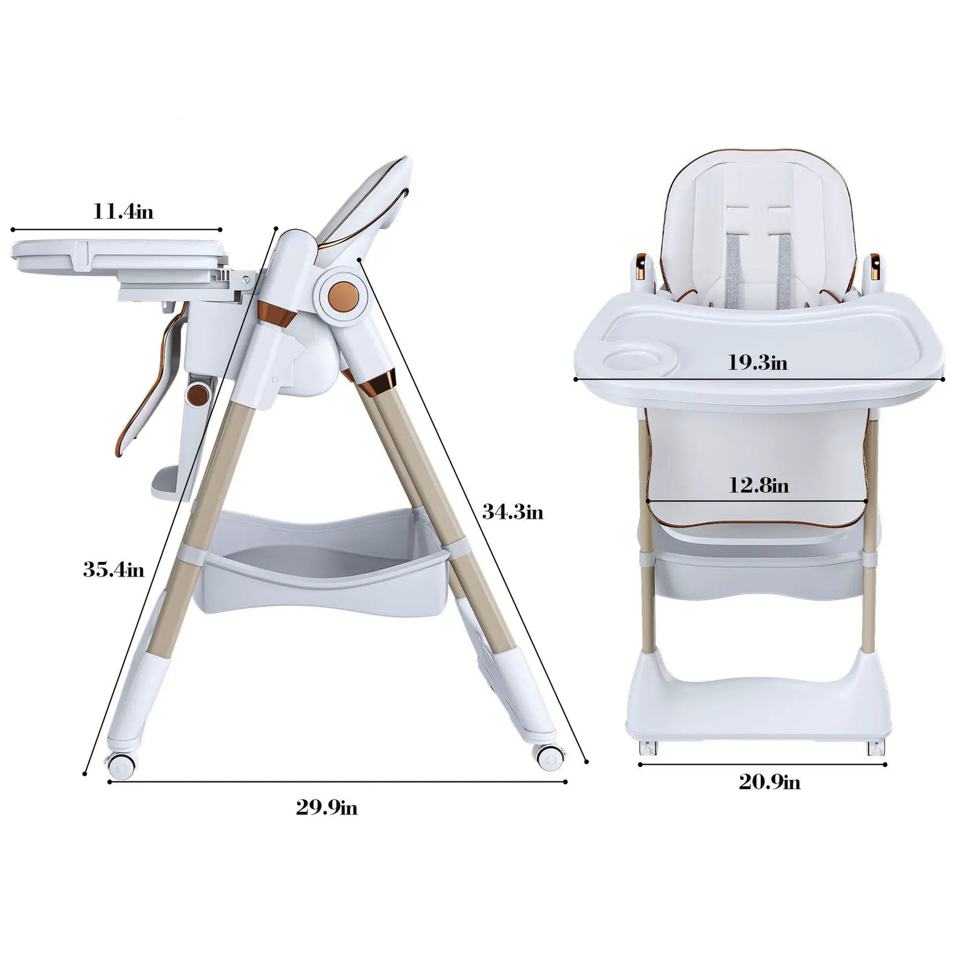 Adjustable Baby High Chair 0-6 Years, Portable Infant Feeding Seat With Safety Belt, Silent Lockable Wheels by HouseOfZazla