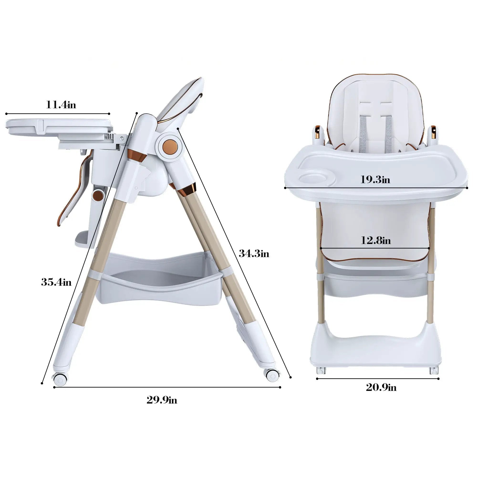 Adjustable Baby High Chair 0-6 Years, Portable Infant Feeding Seat With Safety Belt, Silent Lockable Wheels by HouseOfZazla
