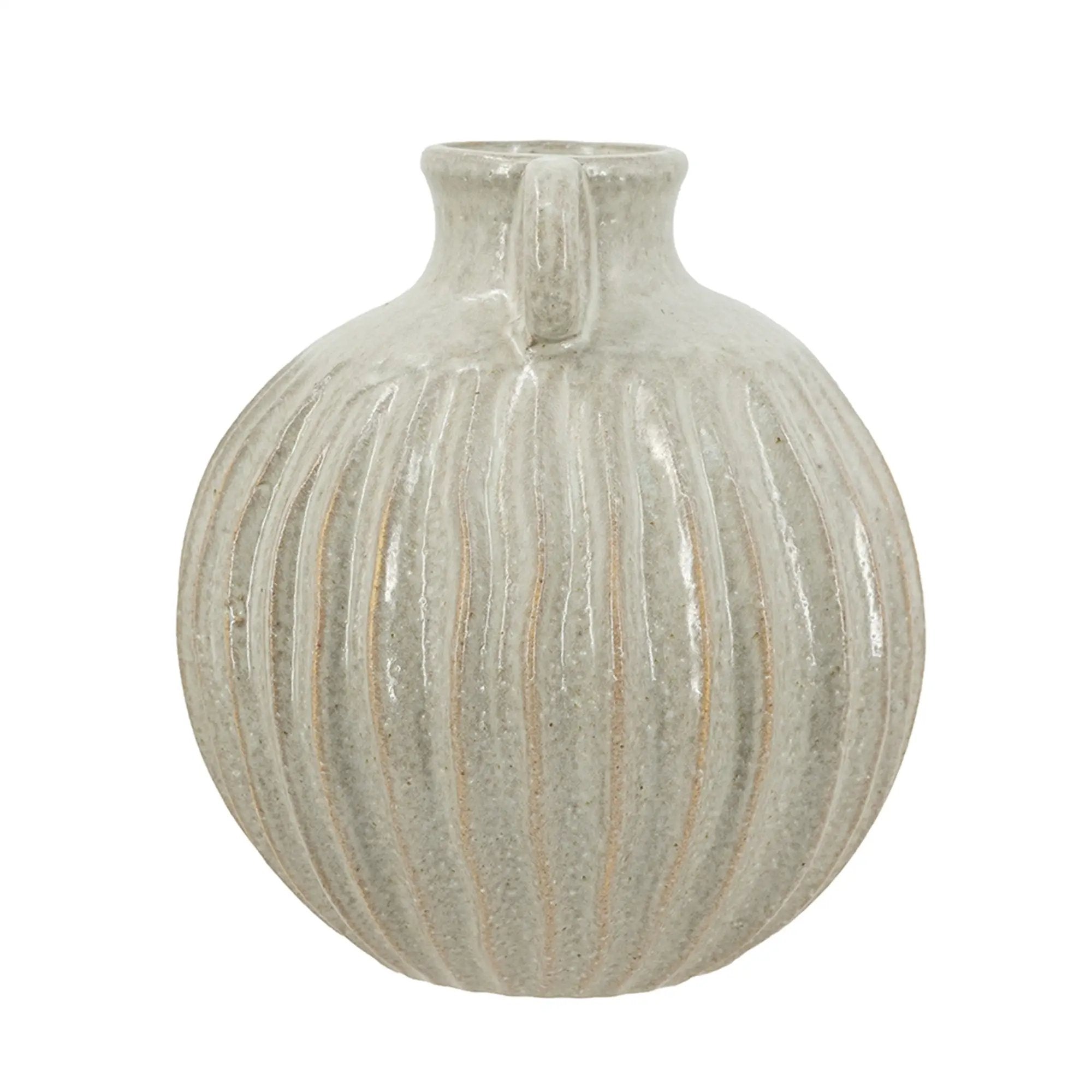 9x9x10' Decorative Round Ceramic Flower Vase with Small Handles and Textured Motif, Gold by HouseOfZazla