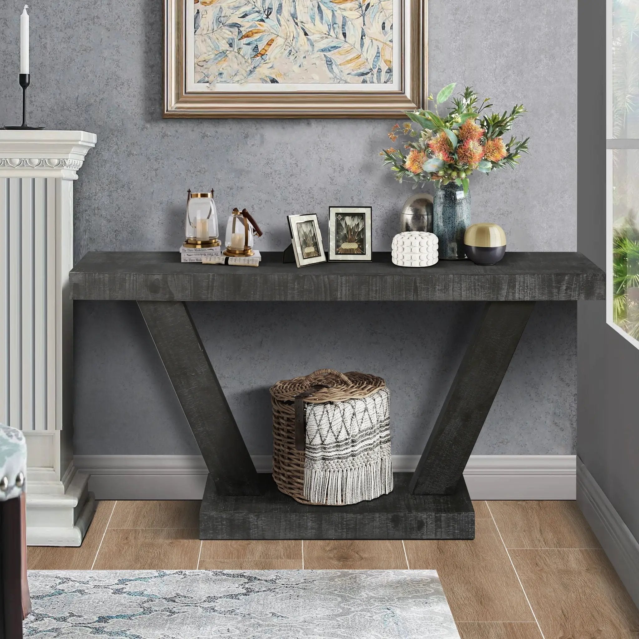 Vintage Distressed Wood Entryway Bench With 2 Tier Storage Cabinet by Unique Piece Furniture