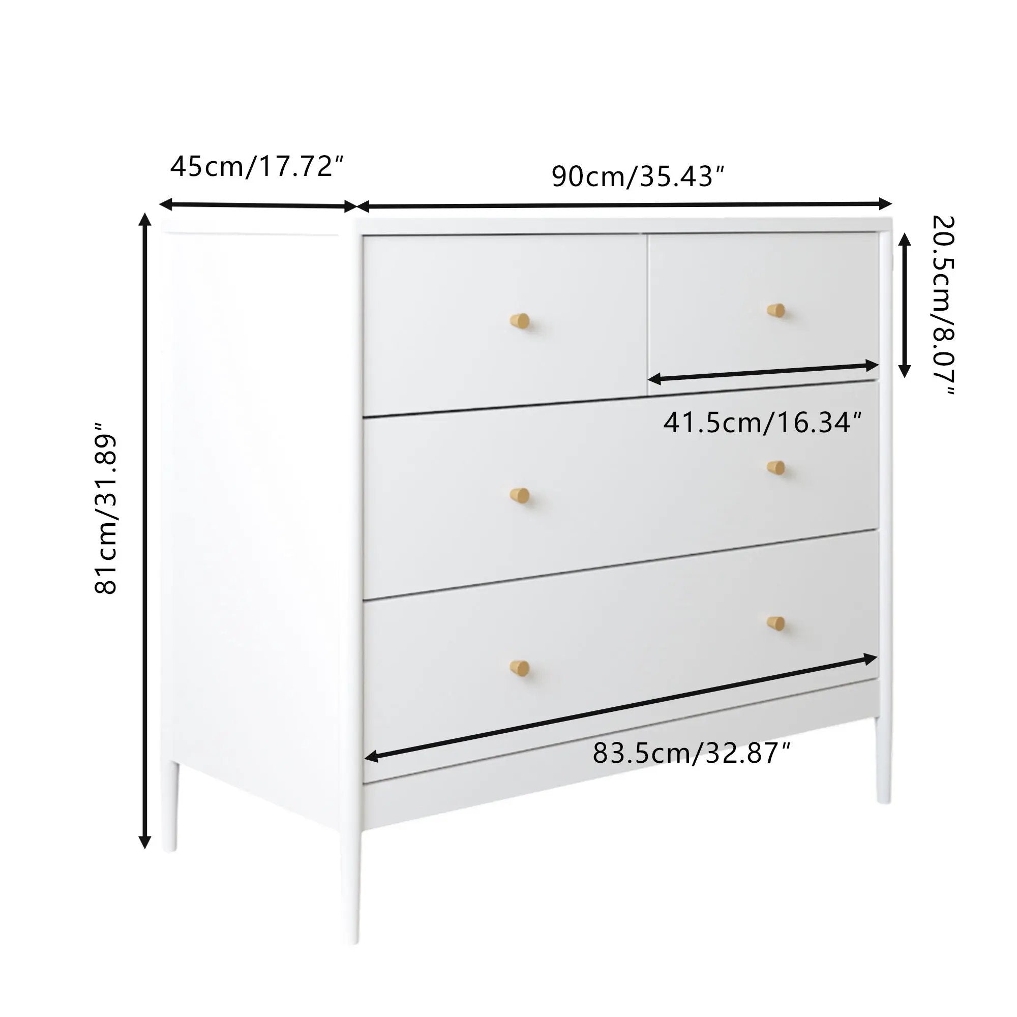 4 Drawer Kids Dresser With Antique Brass Pulls - White by HouseOfZazla