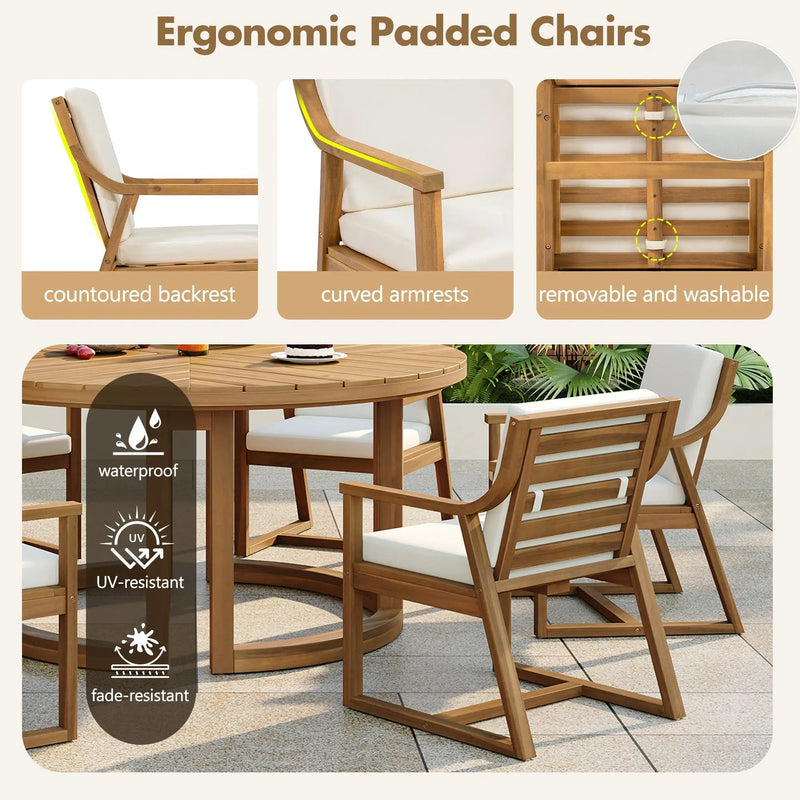 TREXM Patio Dining Chair Set of 2, Wood Outdoor Armchairs with Removable Cushions by HouseOfZazla