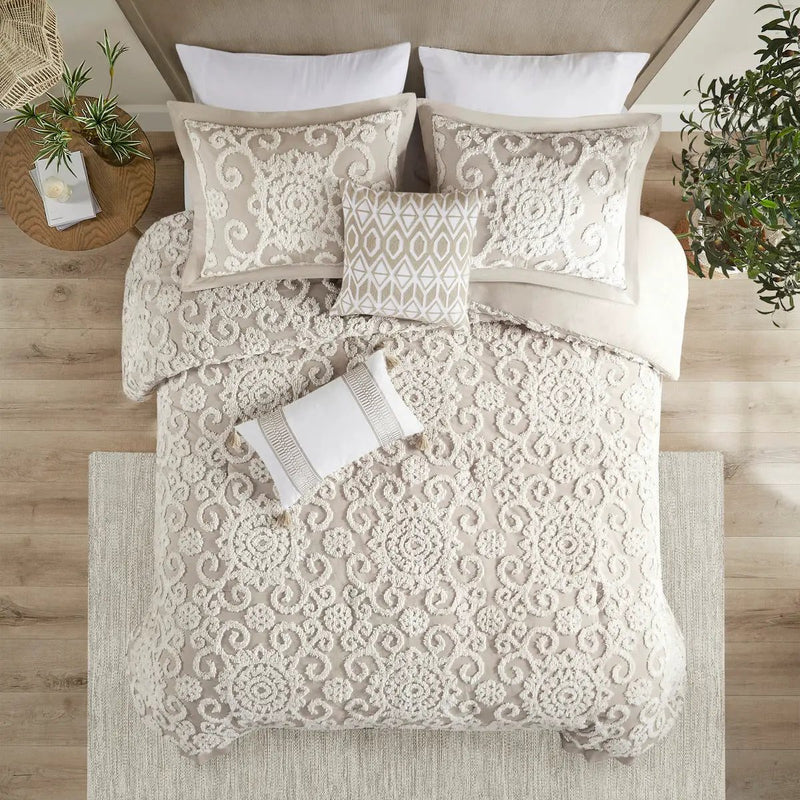 Cotton Comforter Mini Set Taupe King by HouseOfZazla