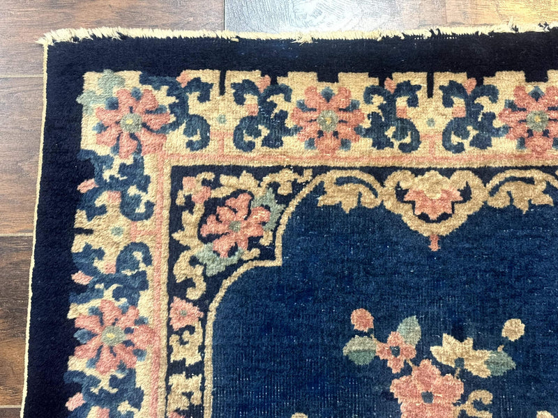 Blue and Beige Chinese Wool Rug 3x6, Chinese Fete Rug, Peking Rug, Antique Chinese Carpet by Jewel Rugs