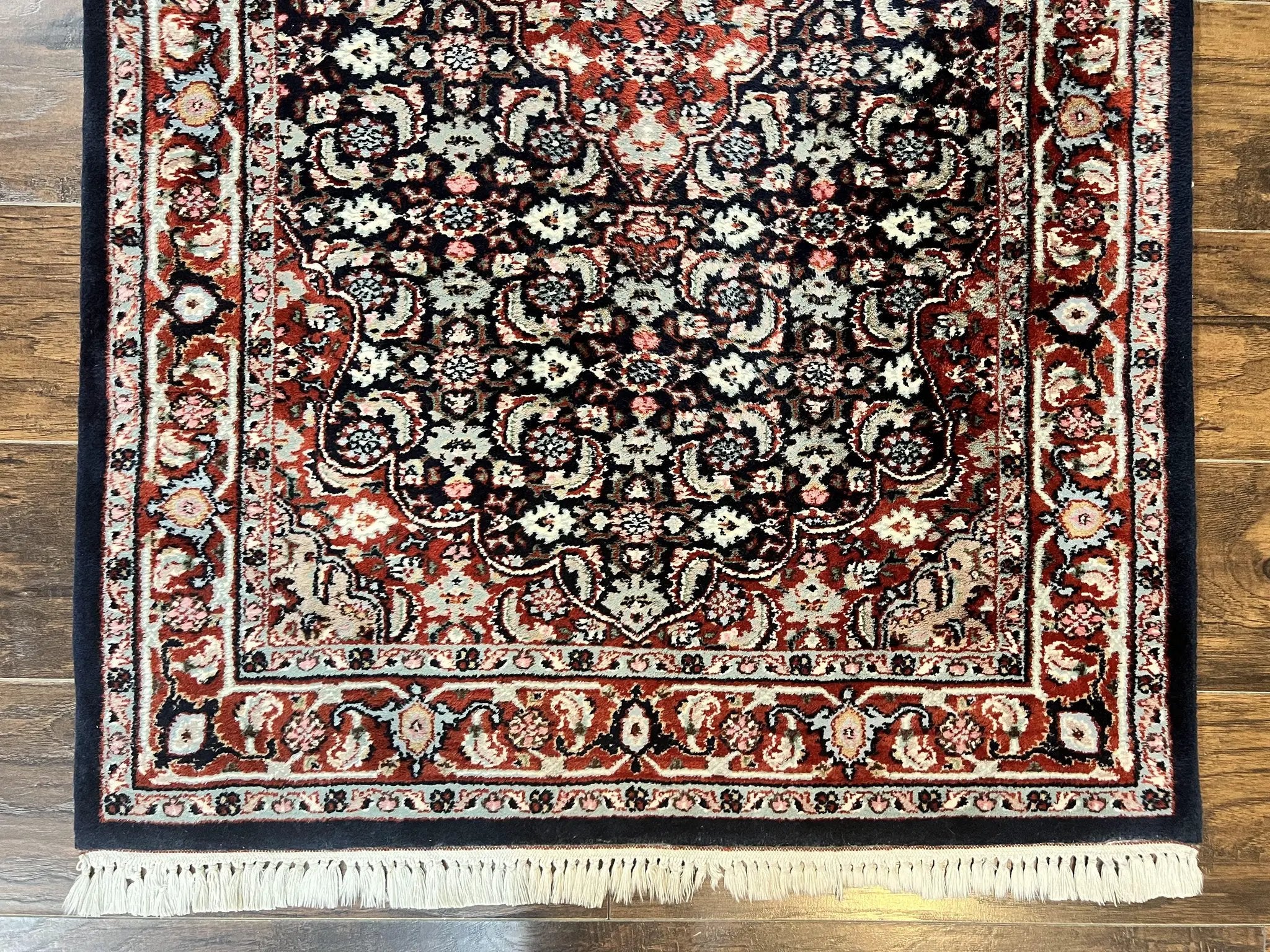 Indo Persian Rug 3x4, Herati Allover Pattern, Midnight Blue and Red, Small Vintage Handmade Wool Rug by Jewel Rugs