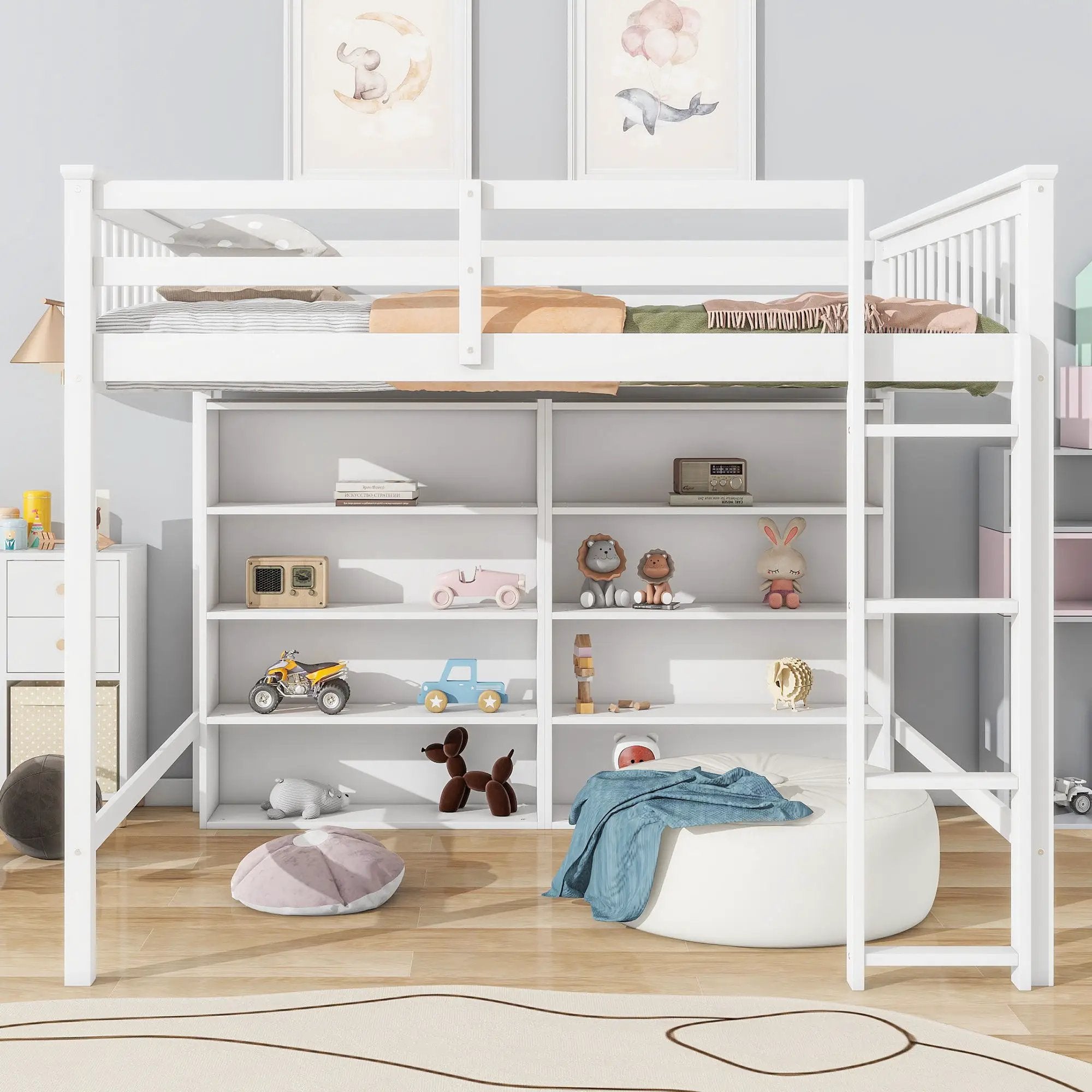 Loft Bed With 8 Open Storage Shelves And Built In Ladder by Unique Piece Furniture