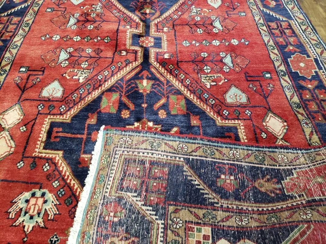 Antique Persian Zanjan Nahavand Heriz Rug, Red & Blue, Hand-Knotted, 5' x 9' 7" by Jewel Rugs
