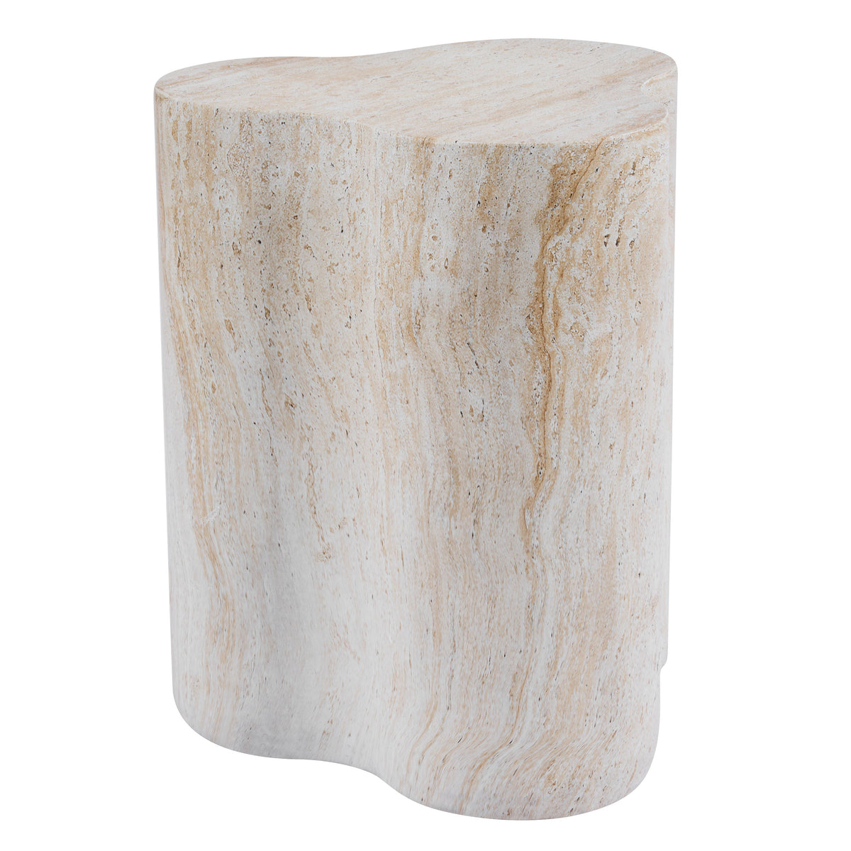 Organic Travertine-Look MGO Side Table with Weather Resistance - Neutral, photo 9 of 10
