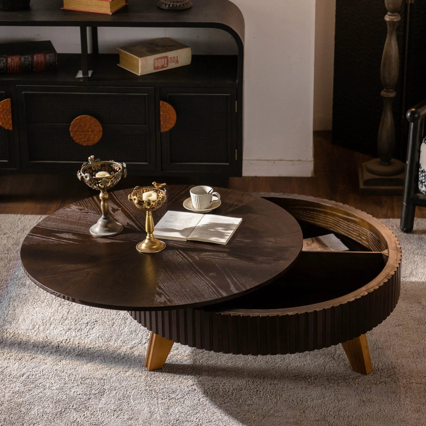 Round Retro Coffee With Solid Wood Legs by HouseOfZazla