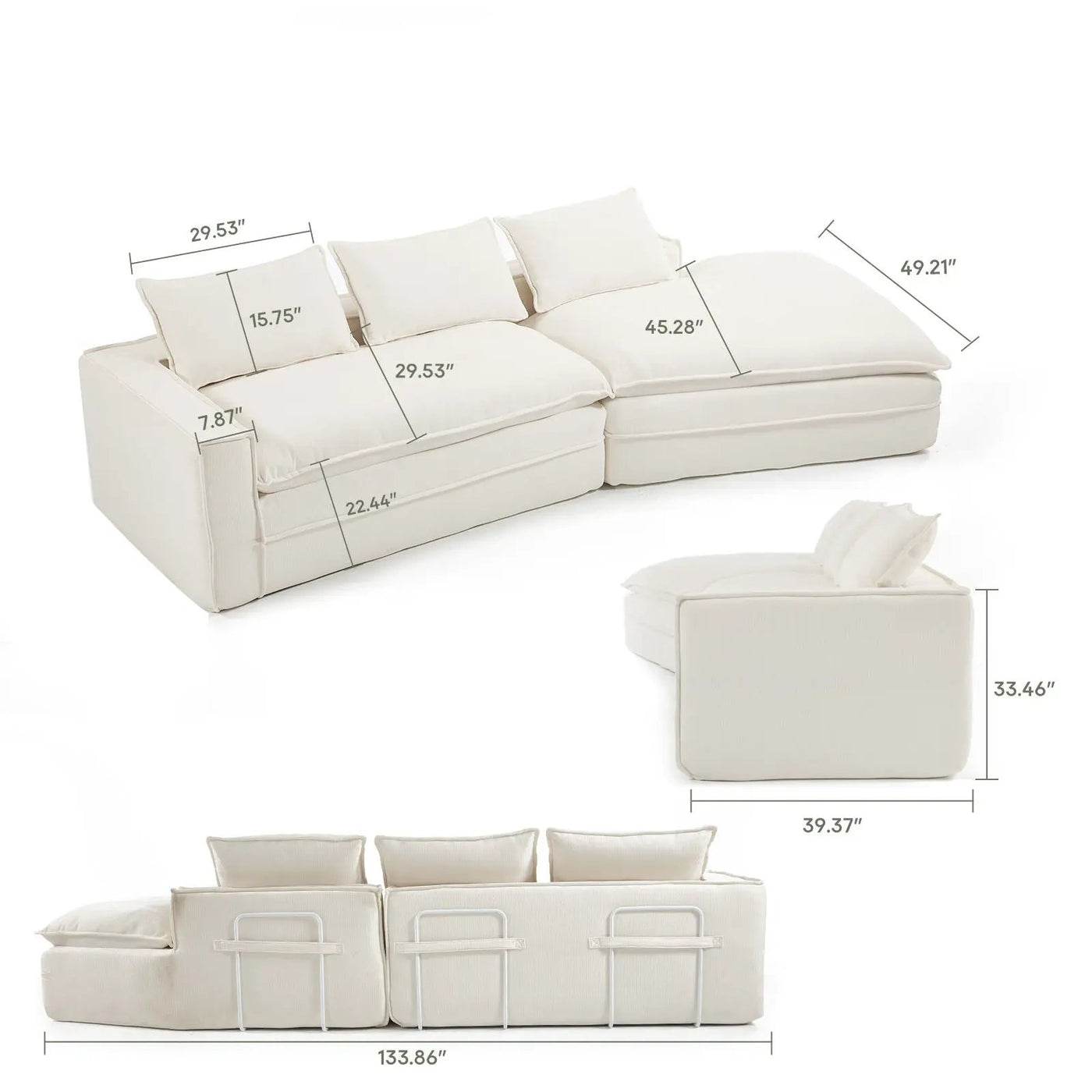 Modern Minimalist Modular Sectional Sofa With Deep Seats And Right Facing Chaise by Unique Piece Furniture