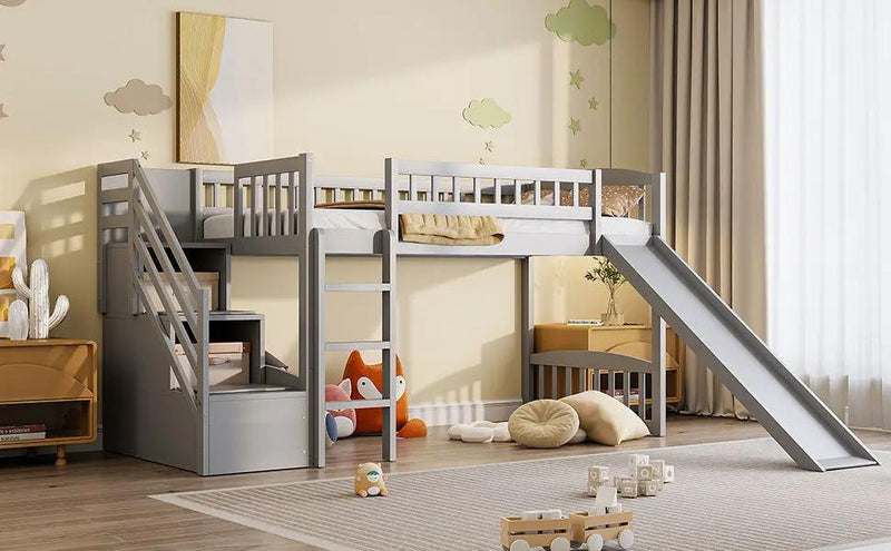 Loft Stairway Bed With 2 Drawers, Convertible Ladder And Slide by HouseOfZazla