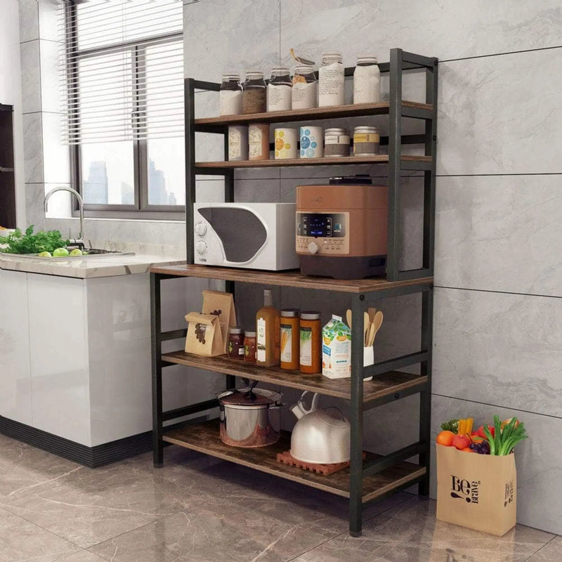 5 Tier Kitchen Bakers Rack With Hutch Microwave Stand, Freestanding Storage Organizer For Countertop - Black by HouseOfZazla