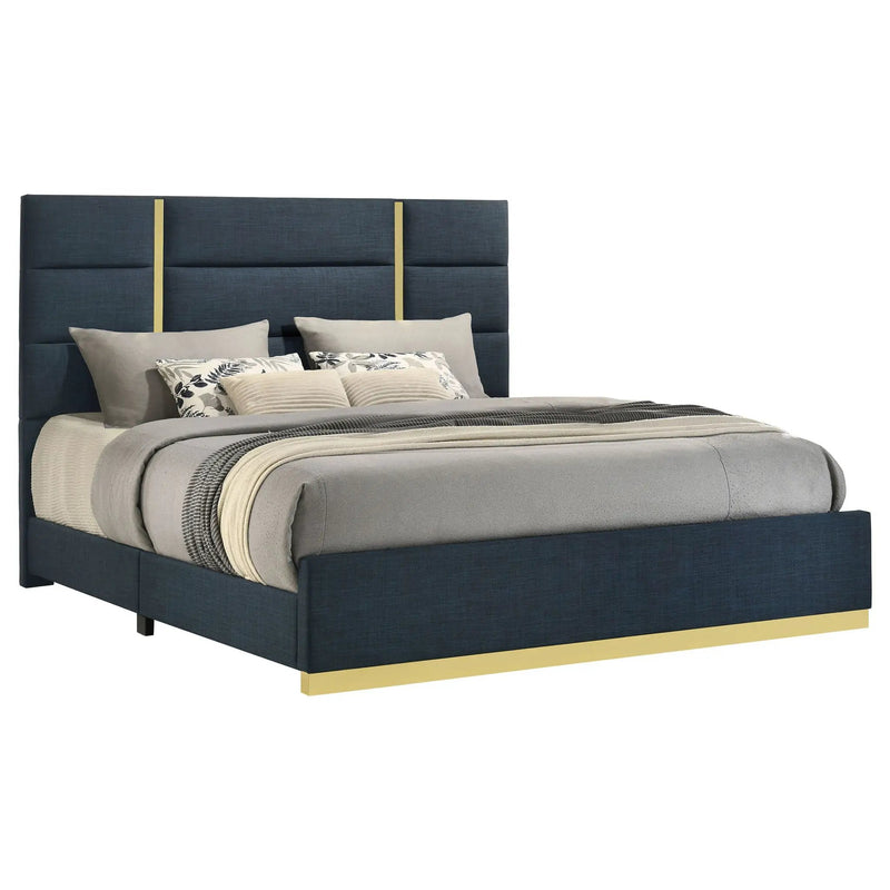 Ines 56-inch Fabric Upholstered Eastern King Panel Bed Navy by Unique Piece Furniture