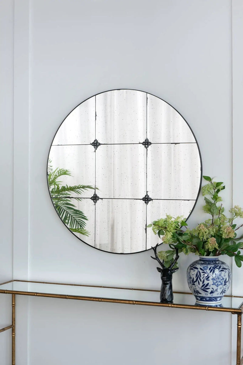 Traditional Decor Style Round Antique Glass Wall Mirror, Wall Decor For For Bathroom Entryway Console Lean Against Wall - Black by Unique Piece Furniture