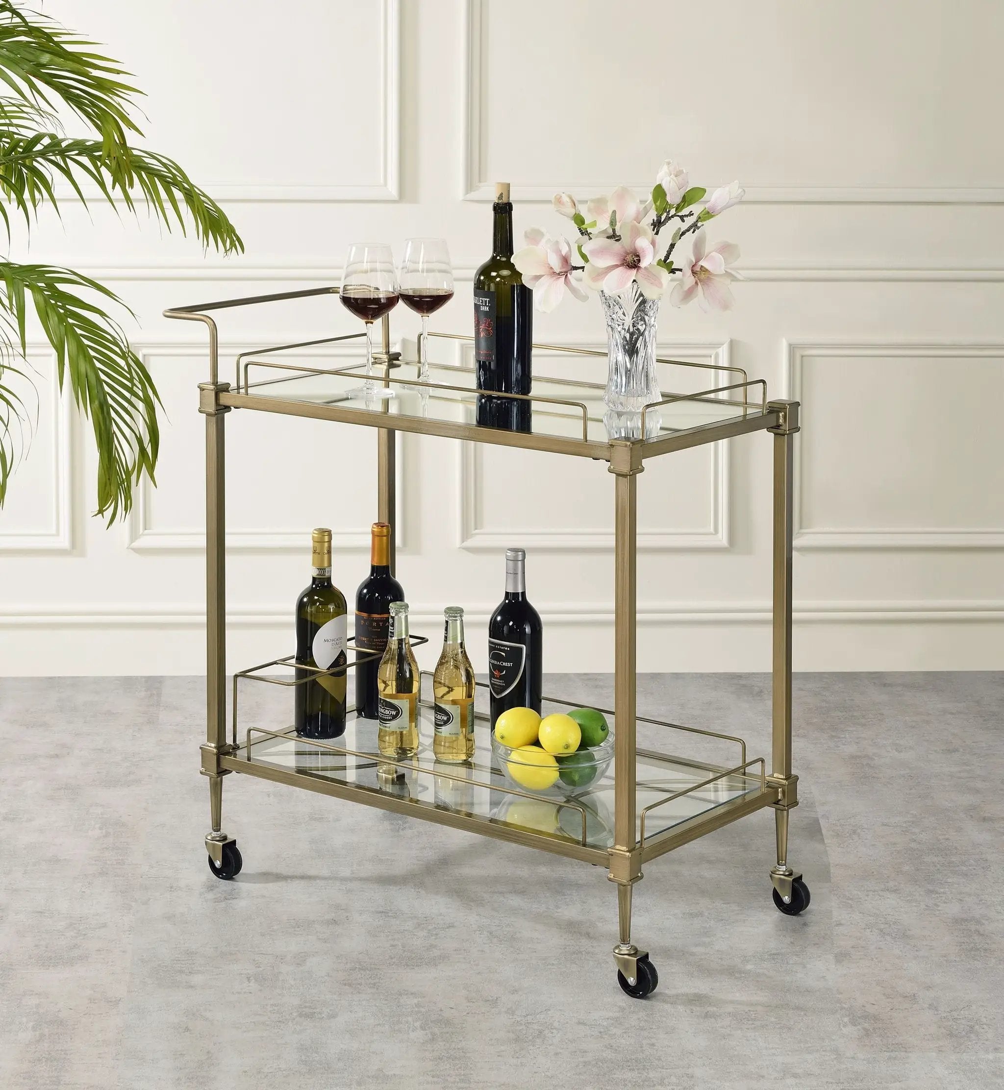 Aditya Mirrored & Antique Brass Finish Serving Cart by HouseOfZazla