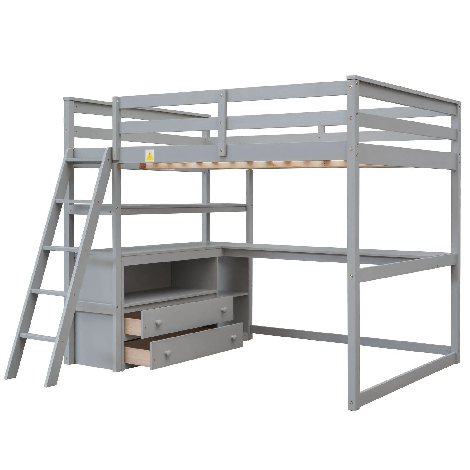 Modern Loft Bed With Built In Desk, Shelves, And 2 Drawers by HouseOfZazla