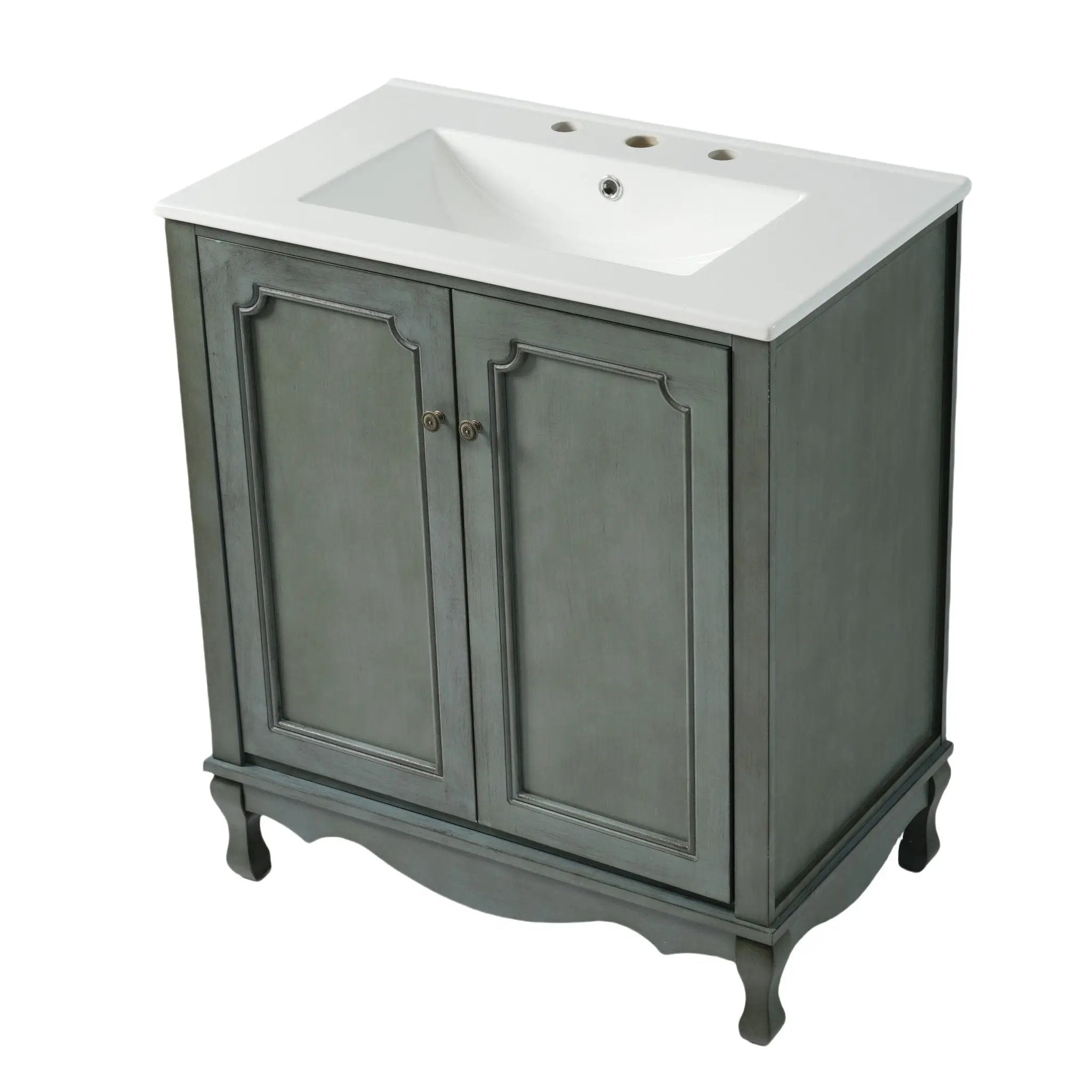 Vintage Bathroom Vanity With Ceramic Sink, Adjustable Shelves by HouseOfZazla