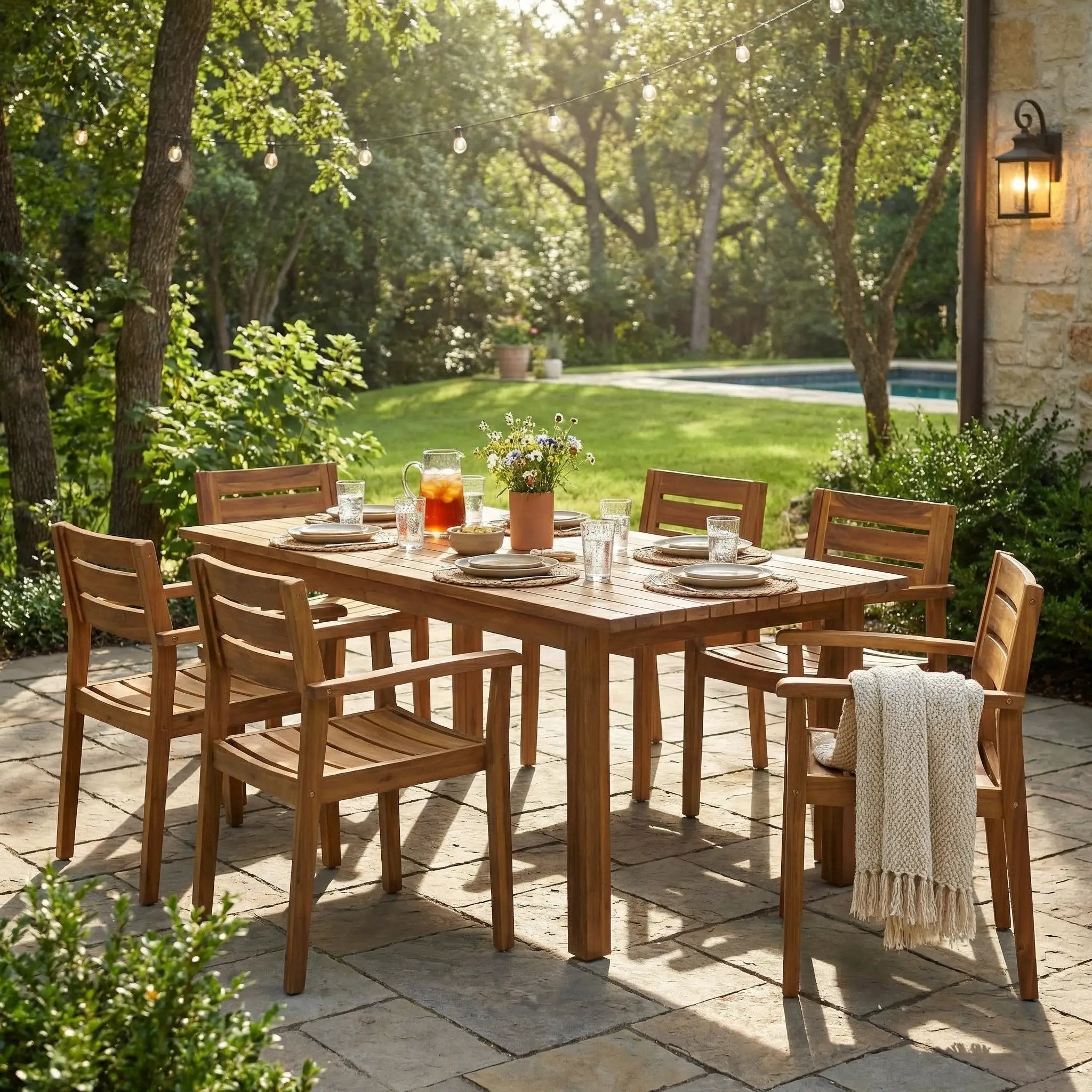 7 Pieces Acacia Wood Outdoor Dining Set by HouseOfZazla