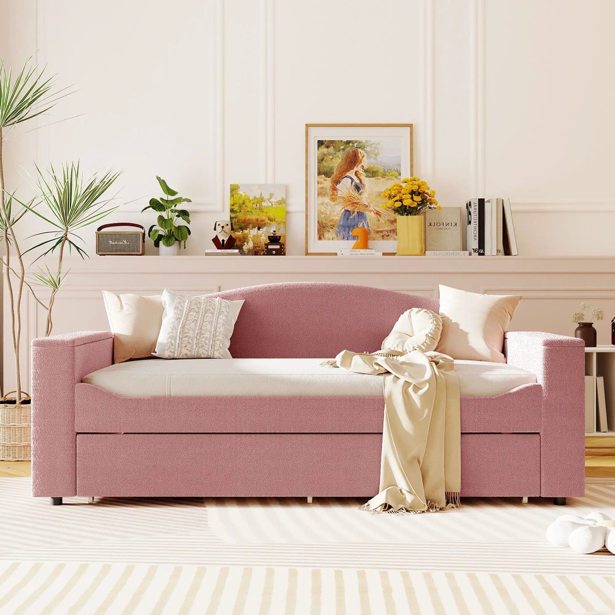 Upholstered Daybed With Storage Armrests, Trundle And Latest Integrated tooth Audio System by HouseOfZazla