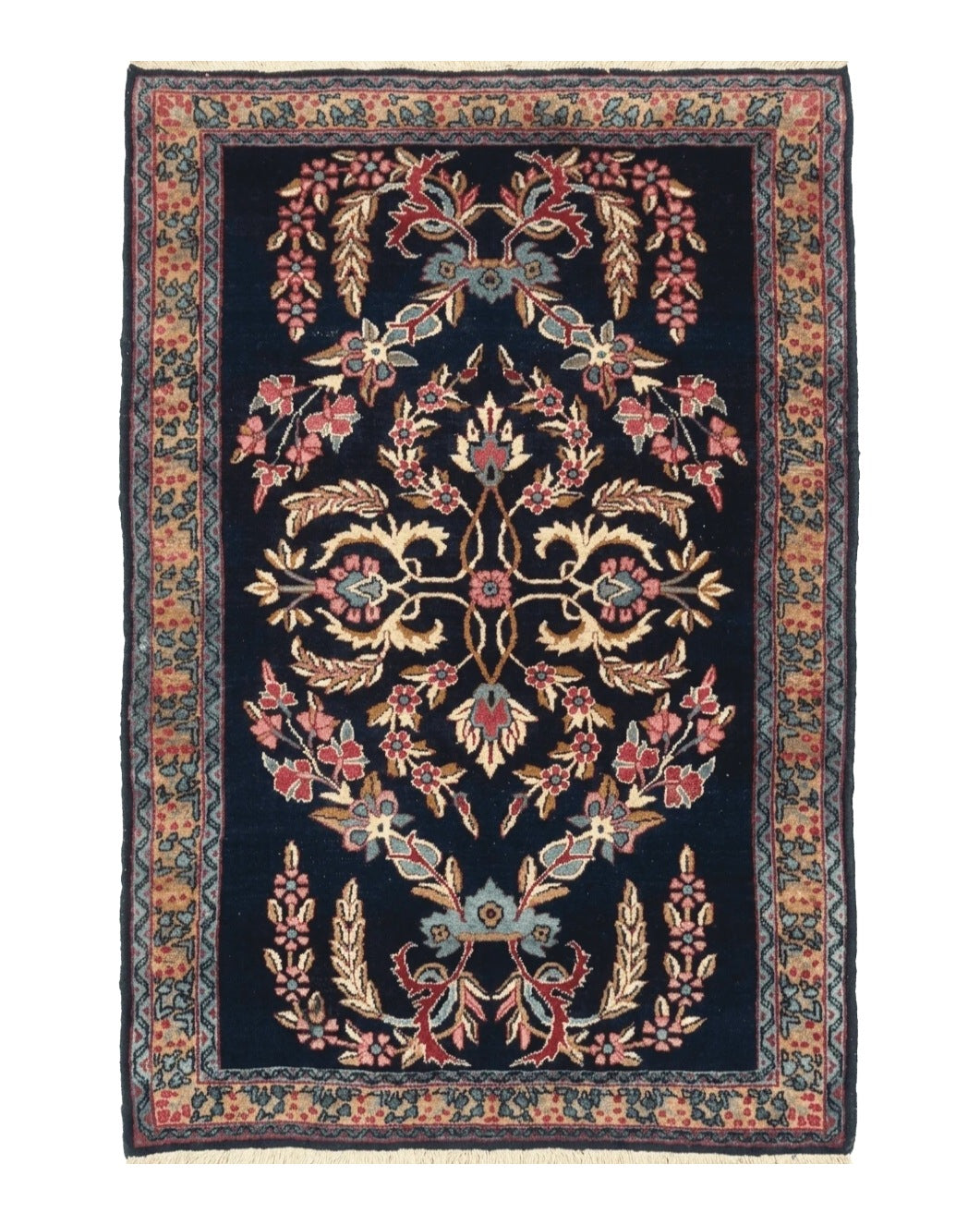 Antique Persian Kerman Rug 2.8 x 4, Navy Blue, Floral by Jewel Rugs