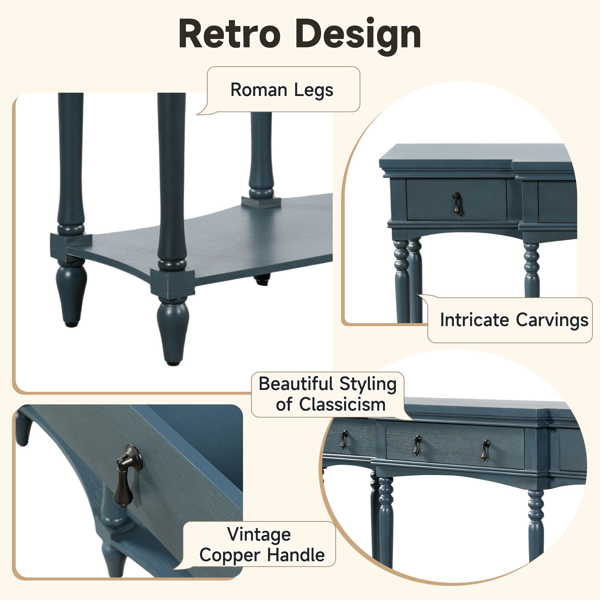 Retro Console Table With 3 Soft Close Drawers by HouseOfZazla