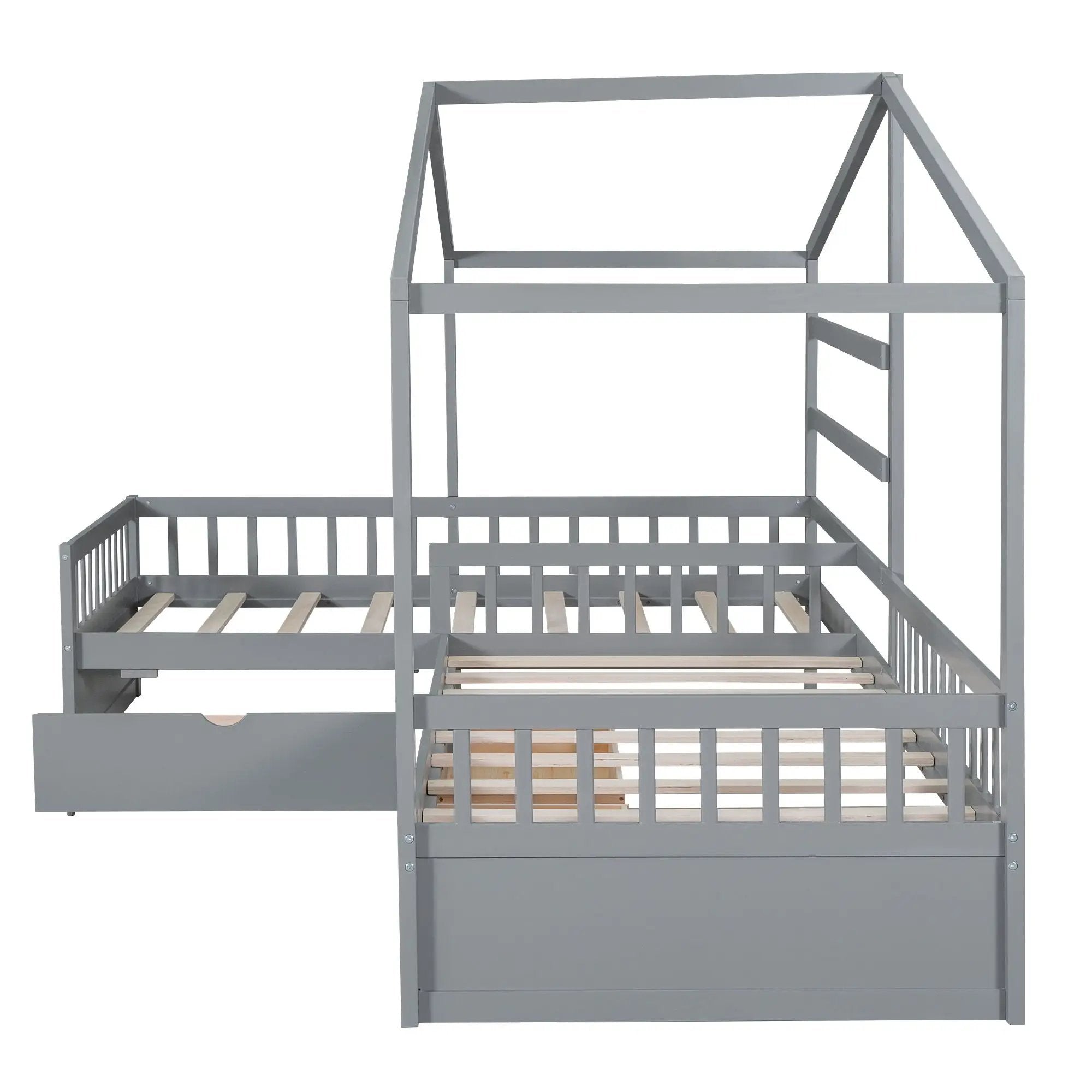 L Shape Platform Bed With 3 Storage Drawers