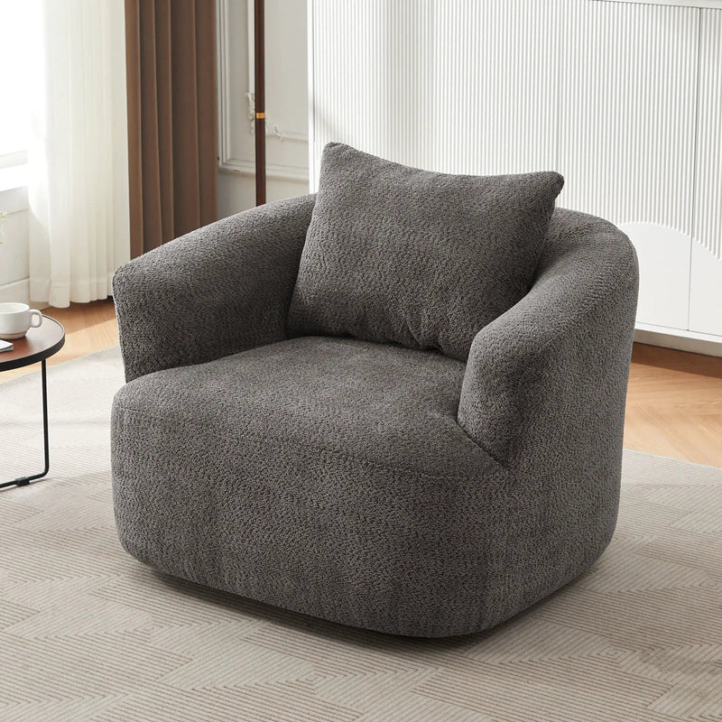360° Swivel Barrel Sofa Chair With Throw Pillow, Upholstered Accent Chair by HouseOfZazla