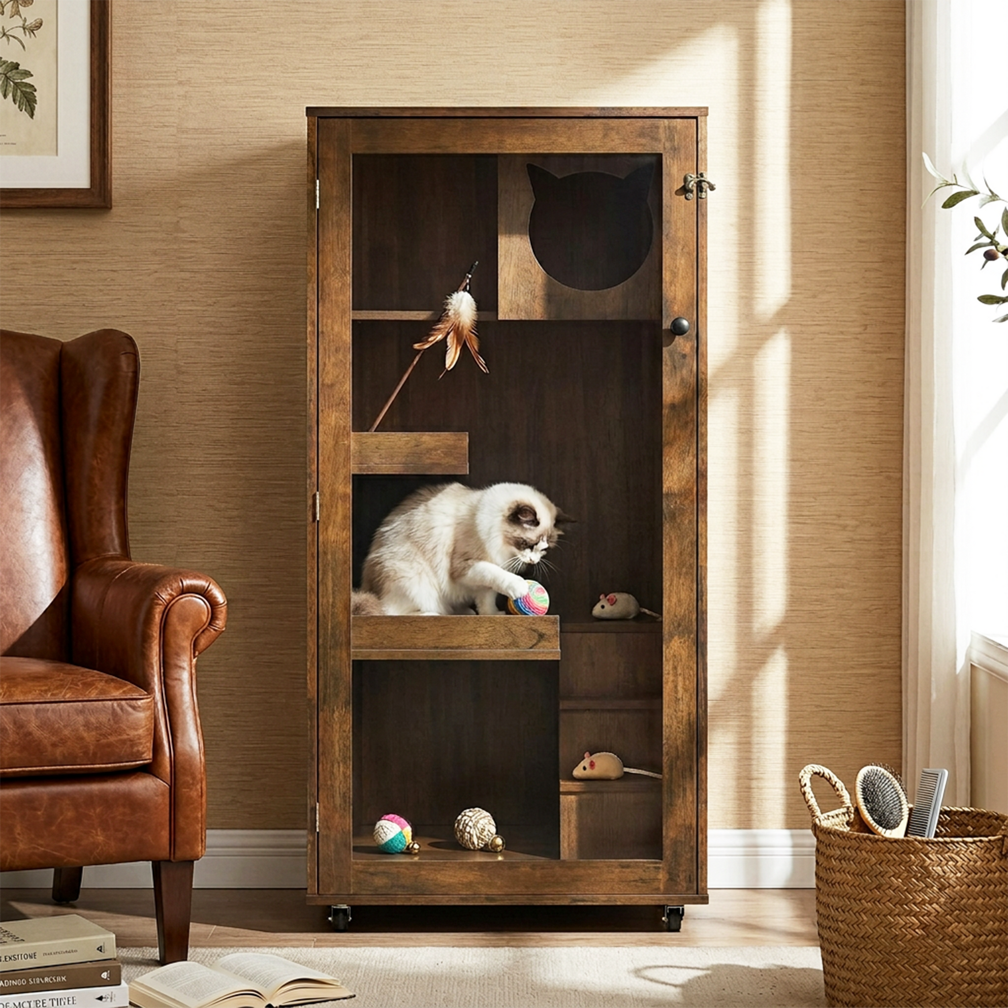 Basia Indoor Rubber Wood Cat Cabinet by HouseOfZazla