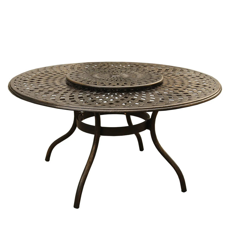 Outdoor Aluminum 7pc Round Patio Dining Set with Lazy Susan, Six Chairs by Sharicks