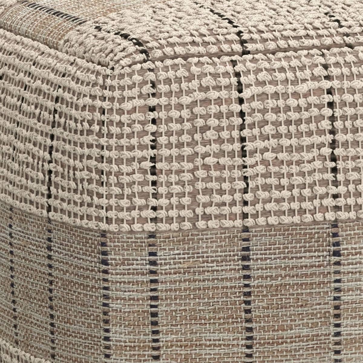 Square Woven Pouf with Handwoven Jute & Cotton - Natural / Gray, photo 6 of 7