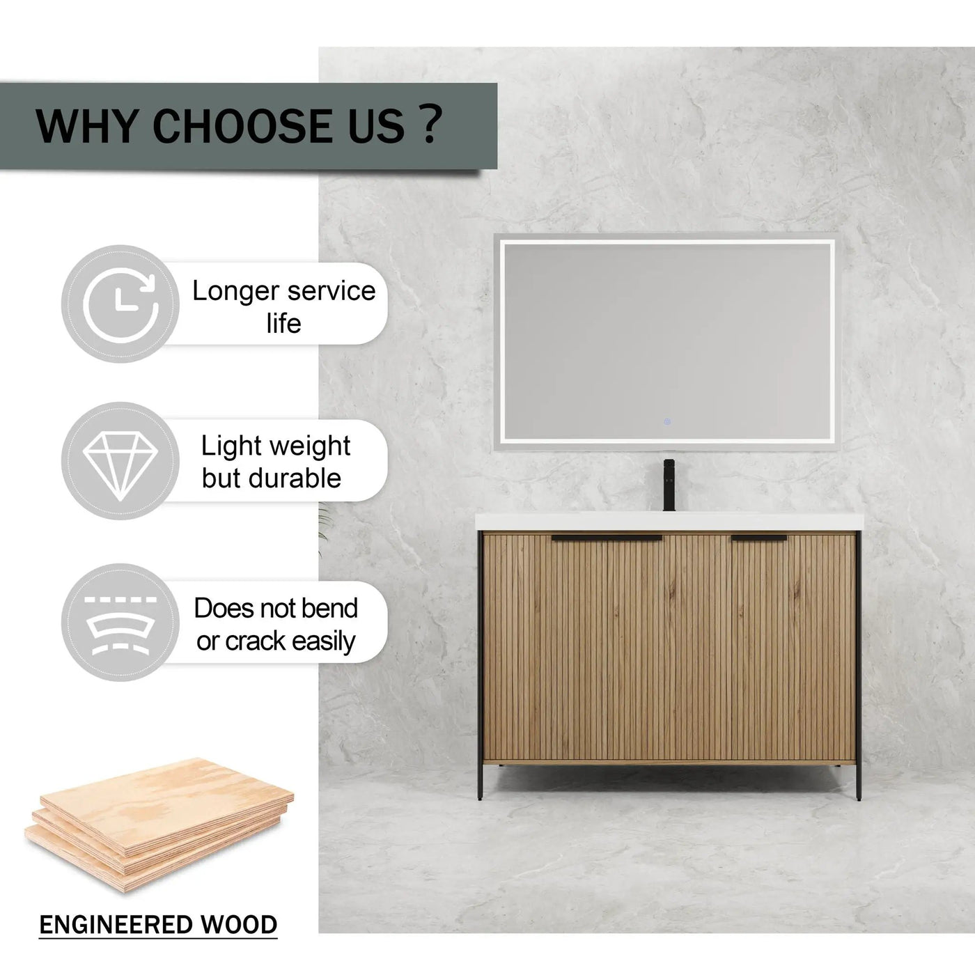 Modern Freestanding Bathroom Vanity With Resin Sink & Soft Close Cabinet Doors by HouseOfZazla