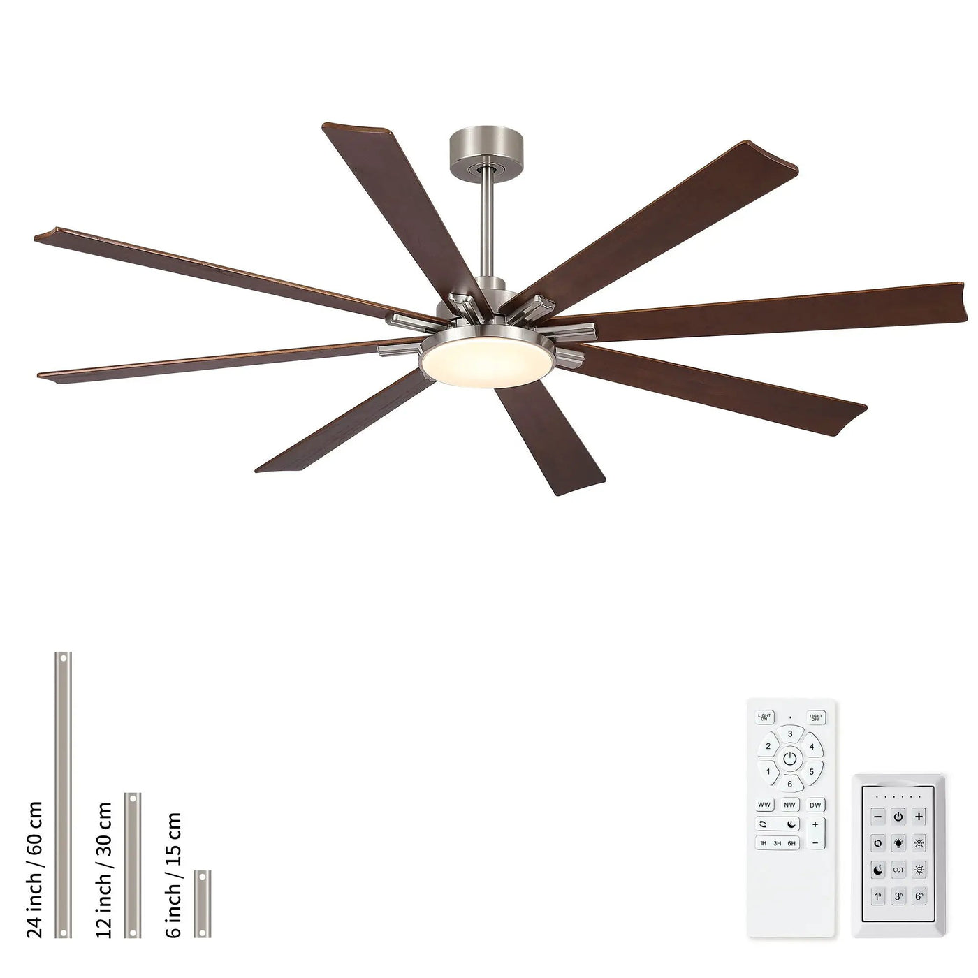 Large Ceiling Fan With Dimmable LED Light 8 Blades Remote Control, Reversible DC Motor by HouseOfZazla