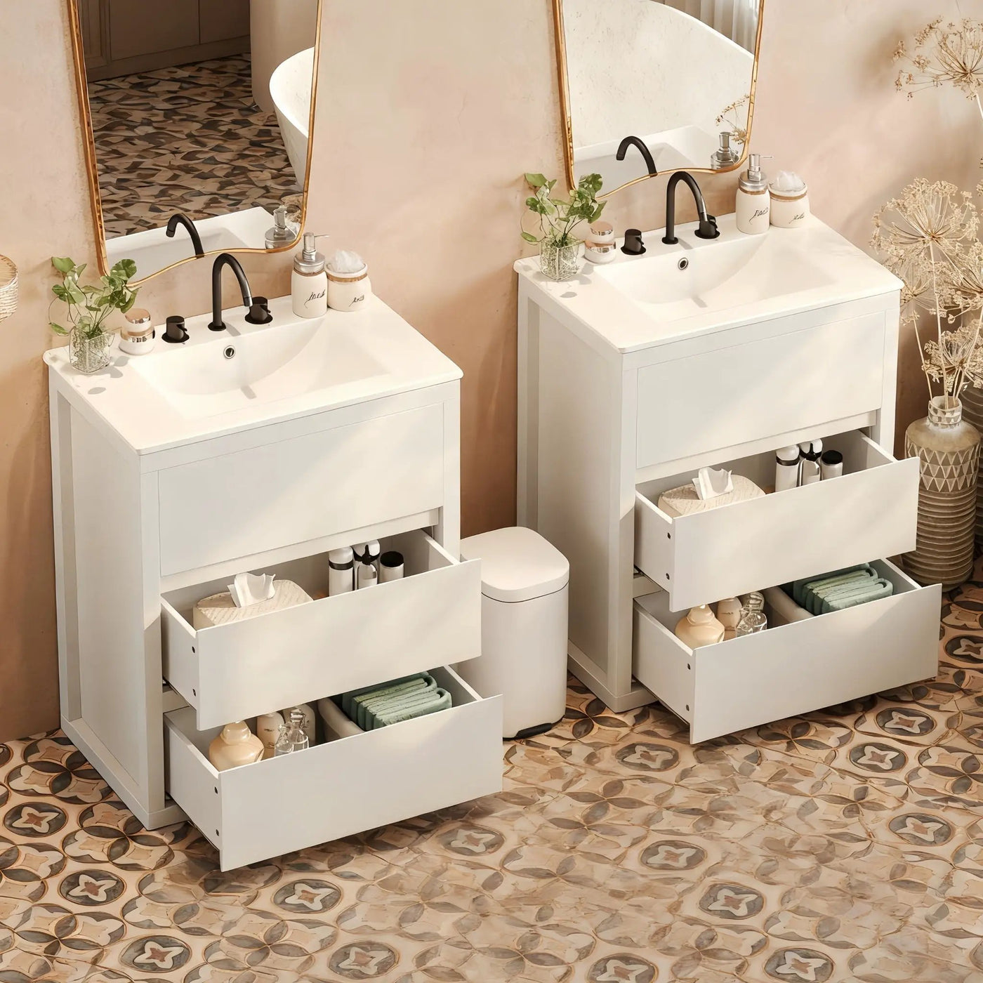 Double Sinks Bathroom Vanity Set with 2 Ceramic Basins by HouseOfZazla