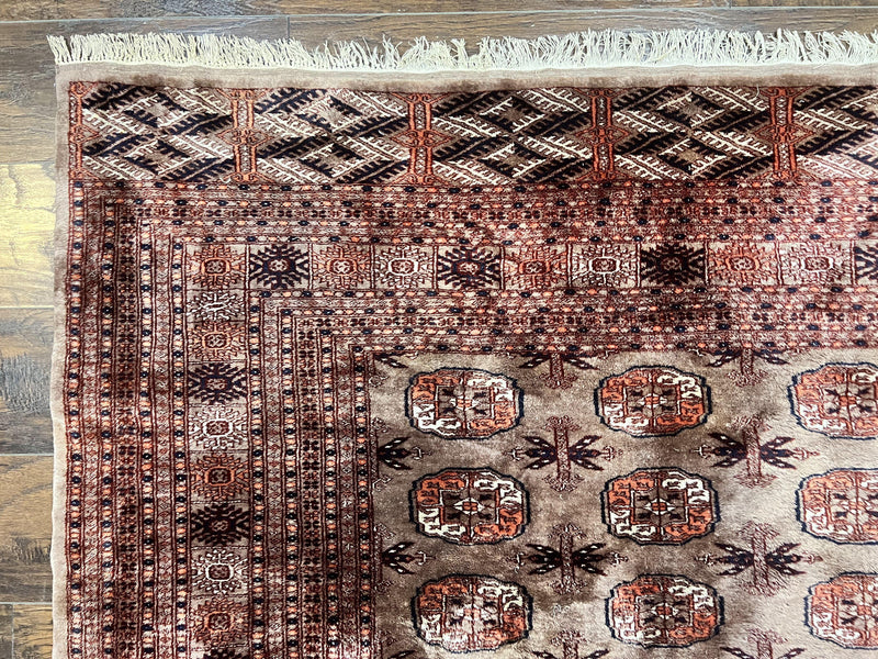 Pakistani Bokhara Turkoman Rug 7x10, Handmade Vintage Wool Carpet, Brown-Red by Jewel Rugs