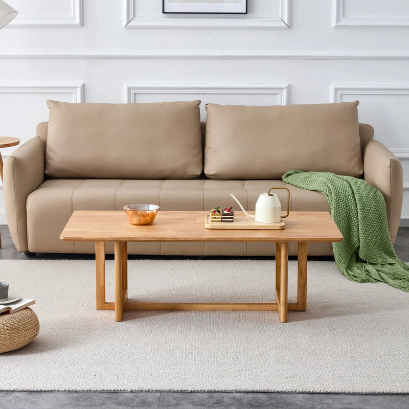 Natural Rubber Wood and Solid Wood Minimalist Coffee Table by BLAKHOM
