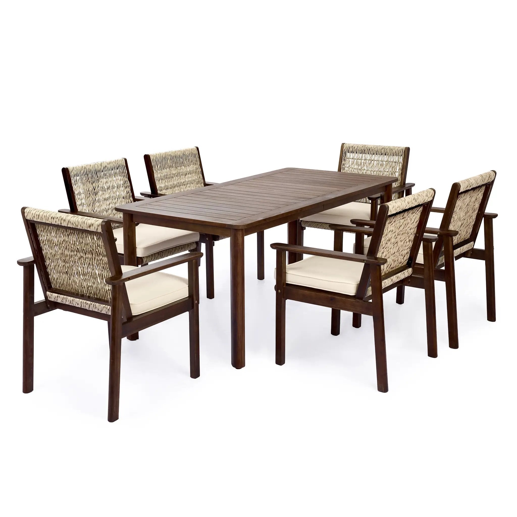 7 Piece Outdoor Acacia Wood Dining Set With Cushions by HouseOfZazla