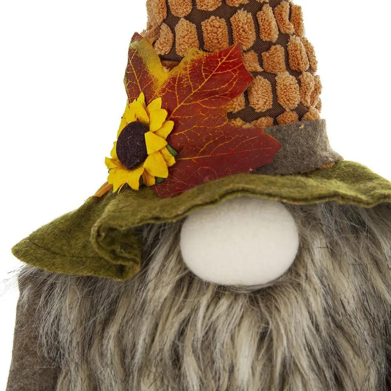Sitting Gnome With Maple Leaf, For Holiday Harvest Festival Fall Festival & Thanksgiving Table Decorations (Set of 2) - Orange Multi by HouseOfZazla