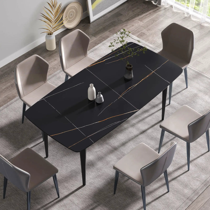 70.87" Modern Artificial Stone Curved Metal Leg Dining Table, Can Accommodate 6-8 People by Unique Piece Furniture