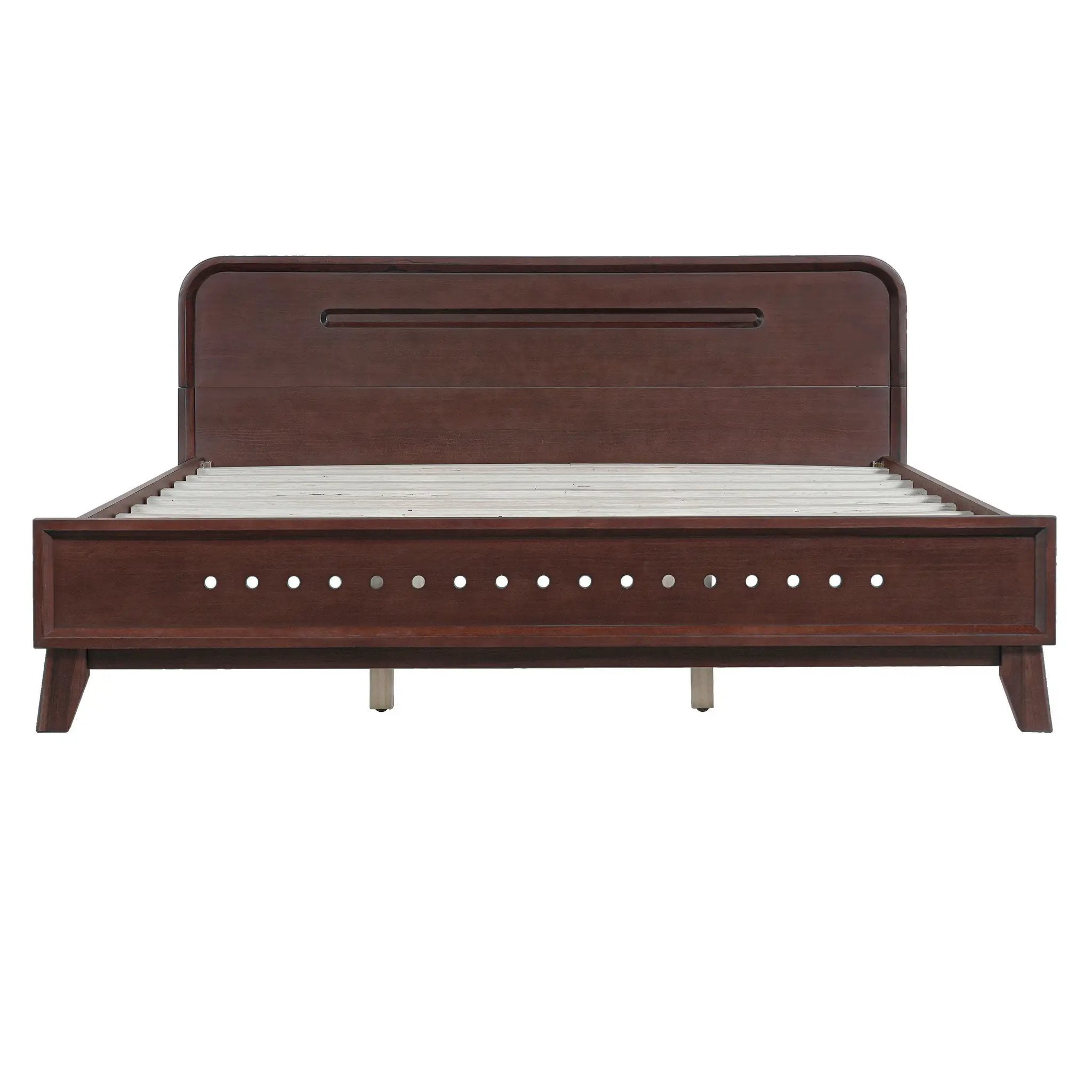 Pine Solid Wood Queen Size Bed, Dark Walnut by HouseOfZazla