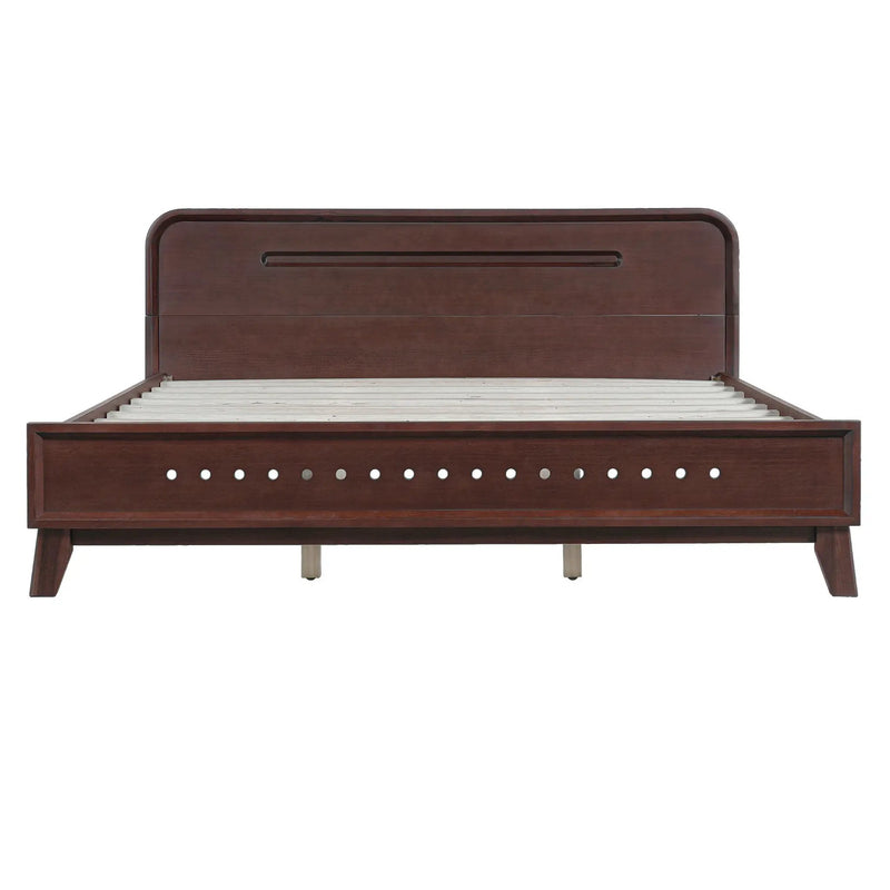 Pine Solid Wood Queen Size Bed, Dark Walnut by HouseOfZazla