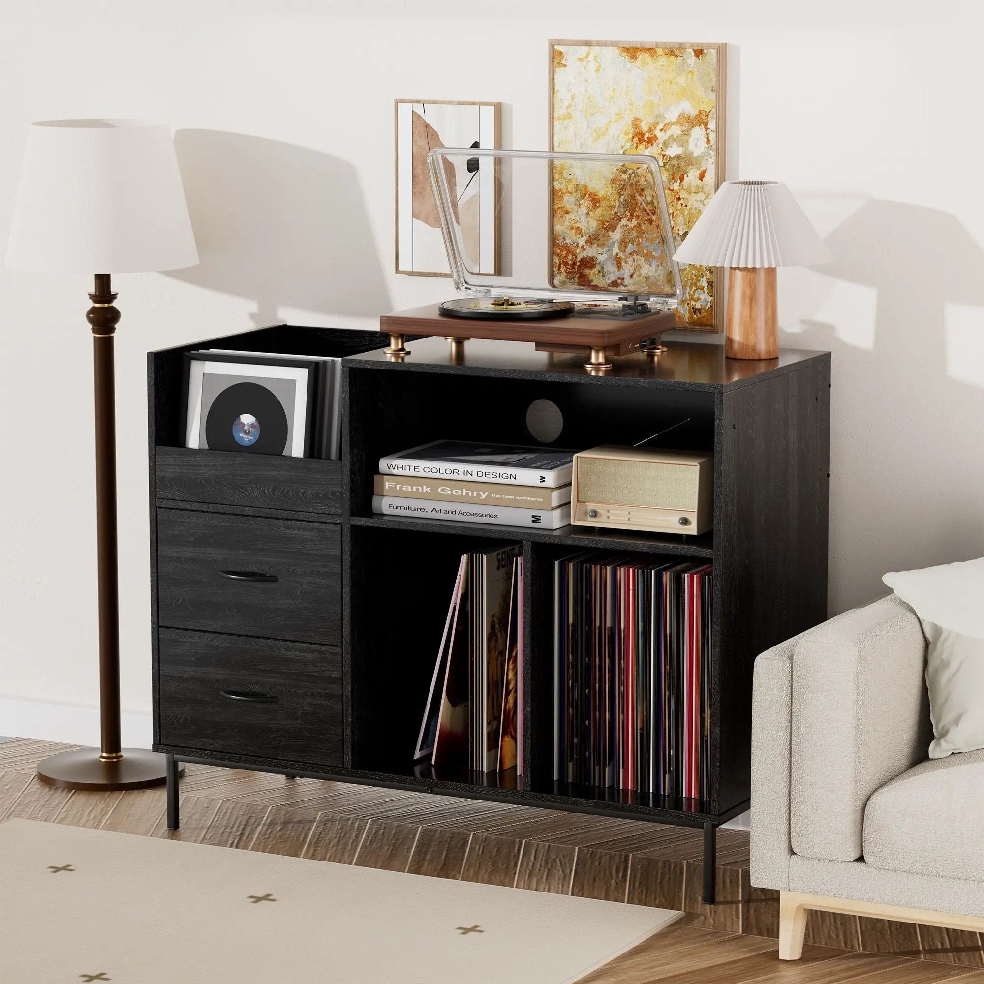 Grain Record Player Stand, Media Console With Speaker Shelf & 2 Drawers by Unique Piece Furniture