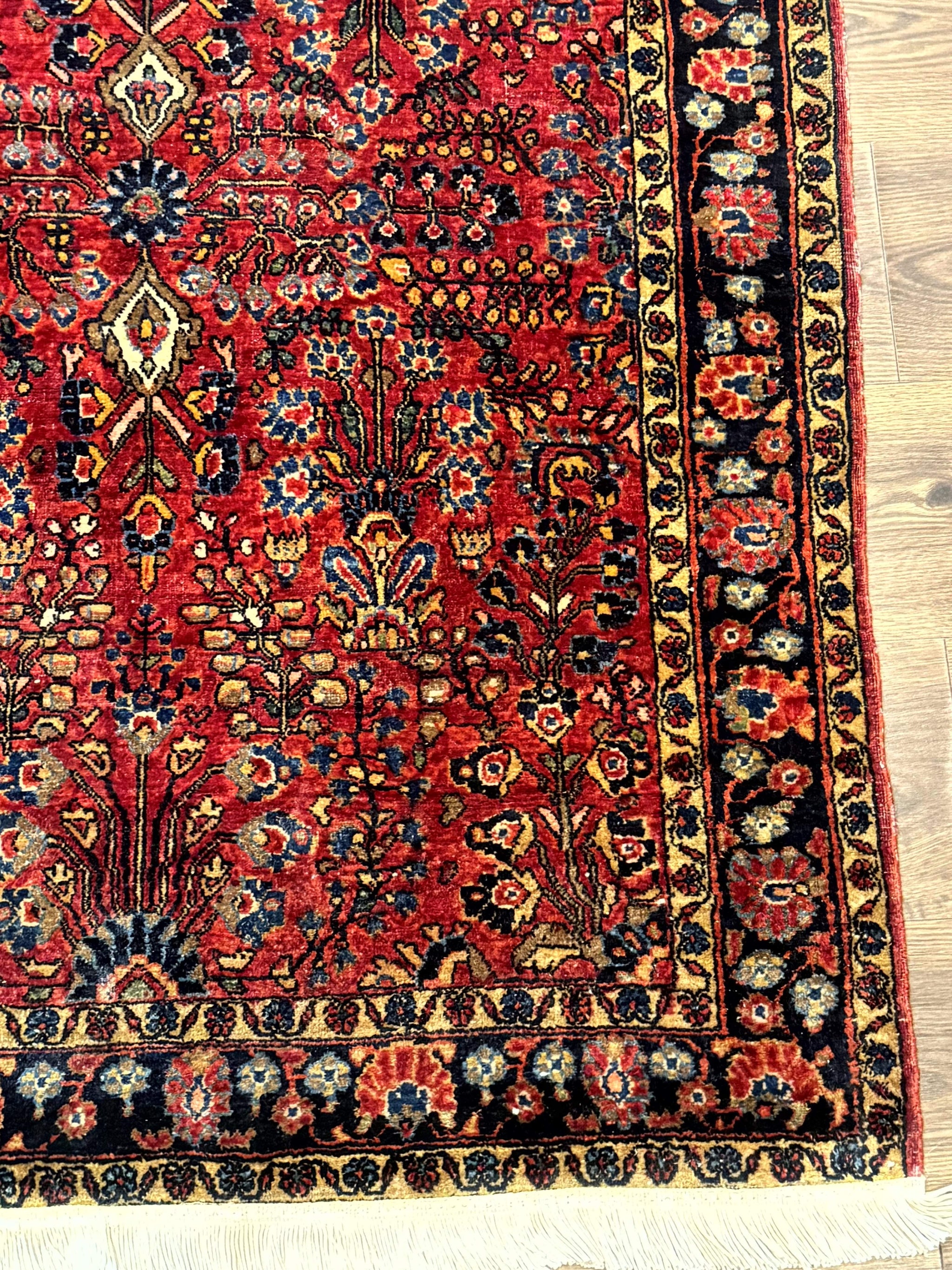 Antique Persian Sarouk Rug 3x4, Red, Floral, 1920s Wool Rug by Jewel Rugs